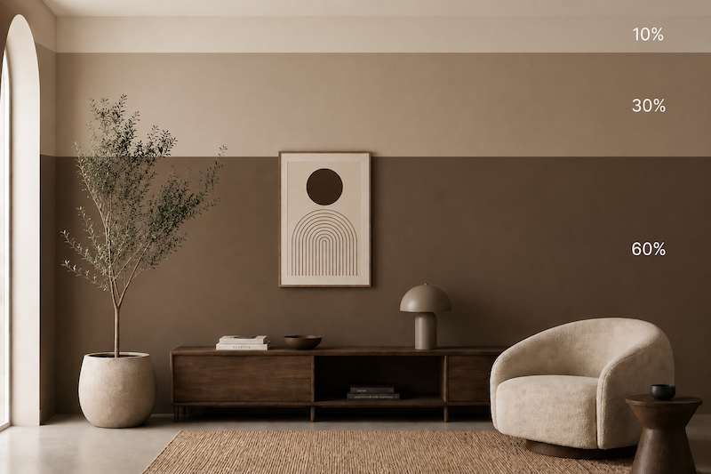 Modern sitting room showing the Colour-Wash Gradient, or Tri-Tonal Stacking paint technique