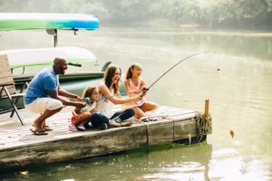 Family fishing together